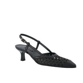 Paul Green - Pumps i sort flet med slingback og lille hl - 6144