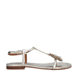 Billi Bi - Flad sandal i guld med blomst - A8704