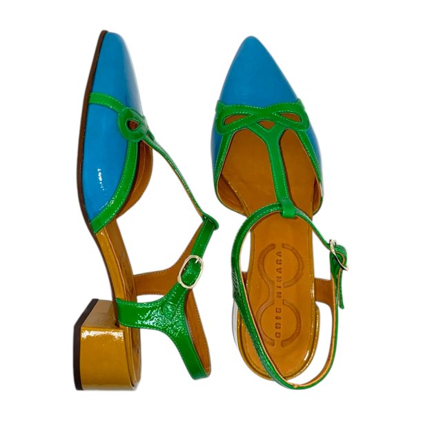 Chie Mihara - Sandalsko i i turkis og grn med lille hl - Jene