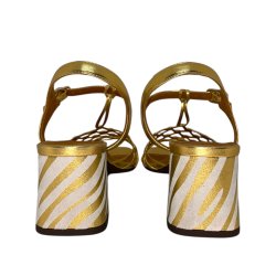 Cie Mihara - Sandal i flettet guld med blokhl i strib - Lantes 
