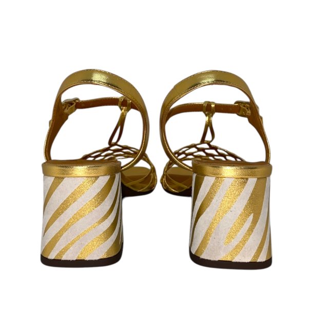 Cie Mihara - Sandal i flettet guld med blokhl i strib - Lantes 