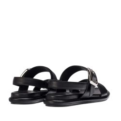 Wonders - Flad sandal i sort med slvspnde - 8903