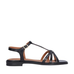 Billi Bi - Flad enkel sandal i sort med tynde remme - A8709