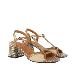 Chie Mihara - Sandal med print p� h�l og guldkant - Lipika