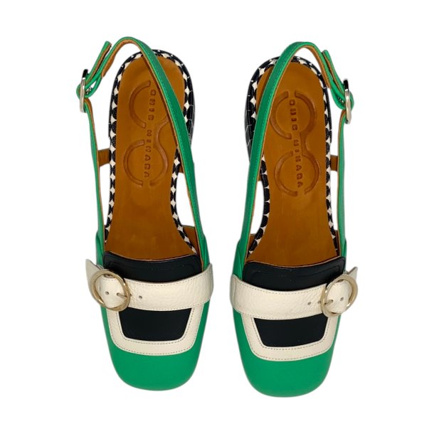 Chie Mihara - Loafer i grn med spnde og hl med dots - Udesy