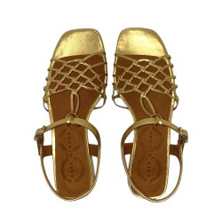 Chie Mihara - Flad guldsandal i hndflettet skind - Tante