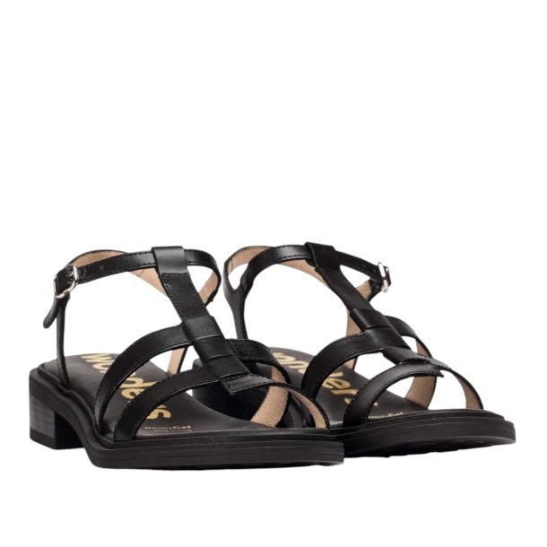 Wonders - Klassisk sandal i sort med remme og lille hl - 9604
