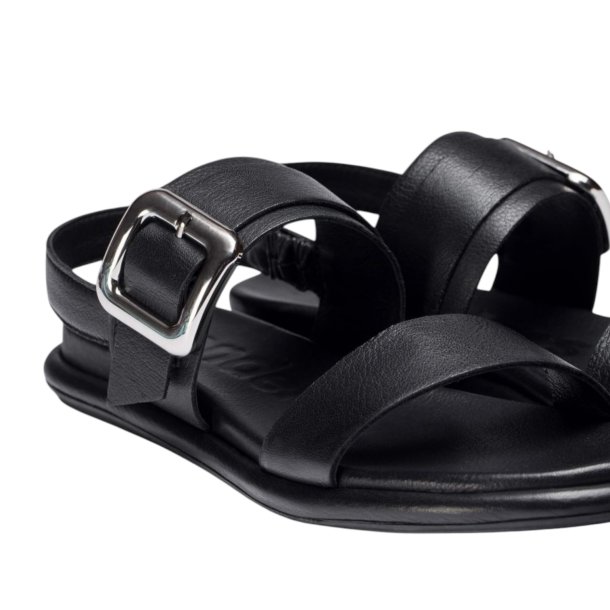 Wonders - Flad sandal i sort med slvspnde - 8903