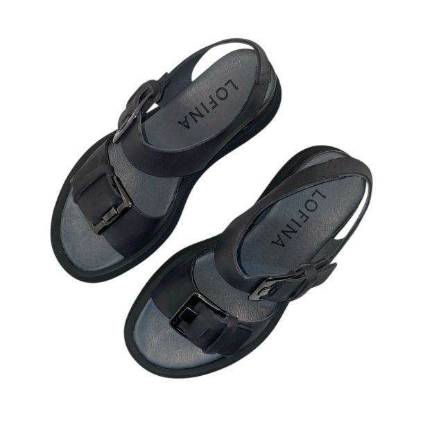 Lofina - Sandal i koksgr med kilehl og spnder - 