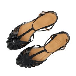 Billi Bi - Flad sandal med tynde remme i sort lak - A8653