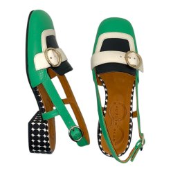 Chie Mihara - Loafer i grn med spnde og hl med dots - Udesy