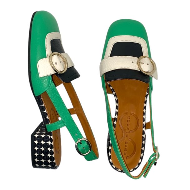 Chie Mihara - Loafer i grn med spnde og hl med dots - Udesy