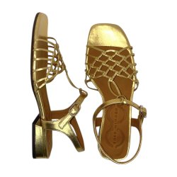 Chie Mihara - Flad guldsandal i hndflettet skind - Tante