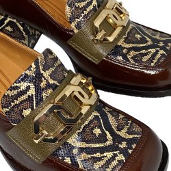 Chie Mihara - Loafer i brun, khaki og snake med guldkde - Boal