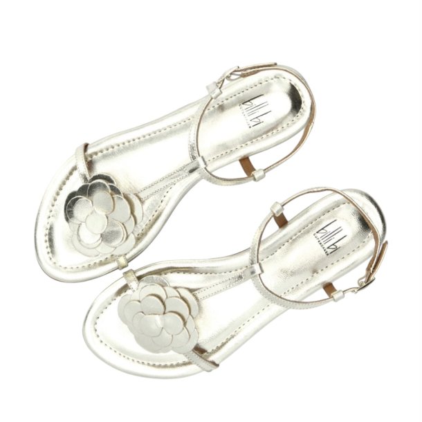 Billi Bi - Flad sandal i guld med blomst - A8704