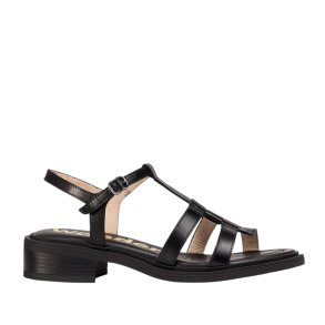 Wonders - Klassisk sandal i sort med remme og lille hl - 9604