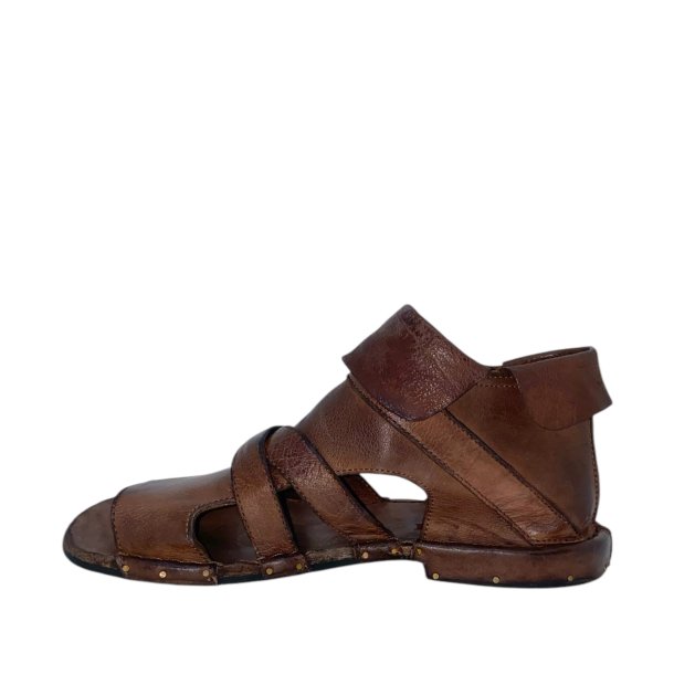 Bubetti - Gladiator sandal i hasselnd med spnde og ombuk - 3487