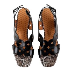 Chie Mihara - Sandal i sort lak og print p� h�l - Ryed