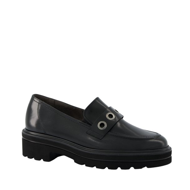 Paul Green - Loafer i sort med grov sl og slvringe - 1162