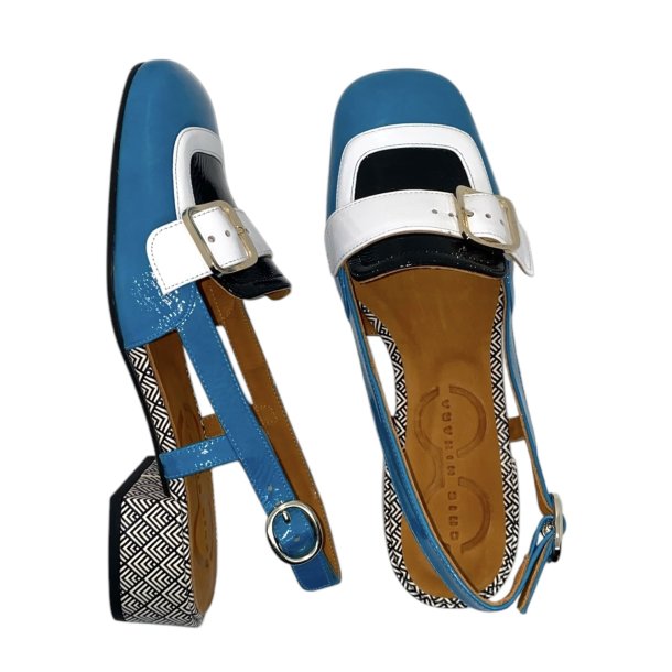 Chie Mihara - Loafer i turkis lak og lille hl med mnster - Udesy 