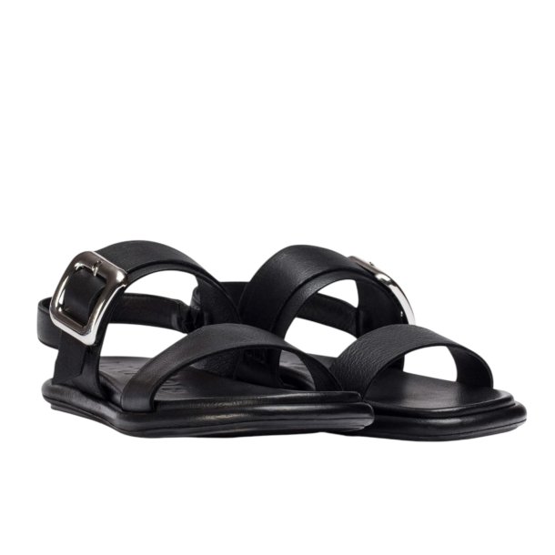Wonders - Flad sandal i sort med slvspnde - 8903