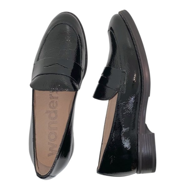 Wonders - Loafer i sort lak med lille hl - 7251