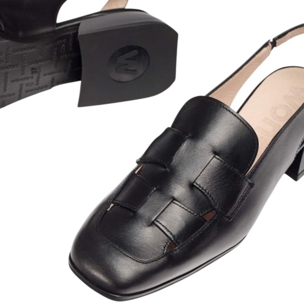 Wonders - Loafer i sort med slingback og lille hl - 7130