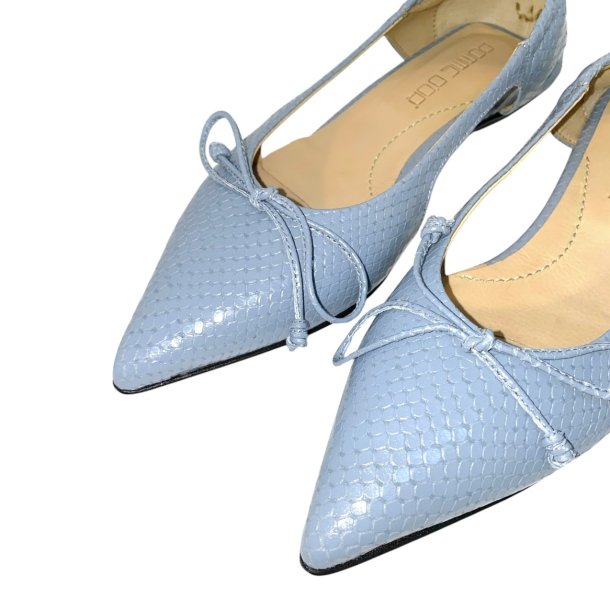 Pomme Dor - Flad sko i lysebl snake med sljfe - 2251