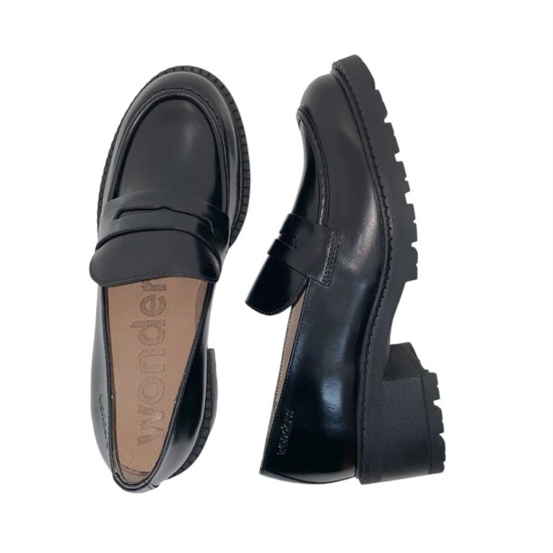 Wonders - Loafer i sort med grov sl og moderat hl - 1401