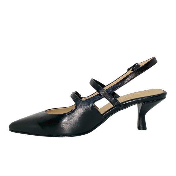 Pomme D`or - Pumps i sort med remme og slingback - 6215