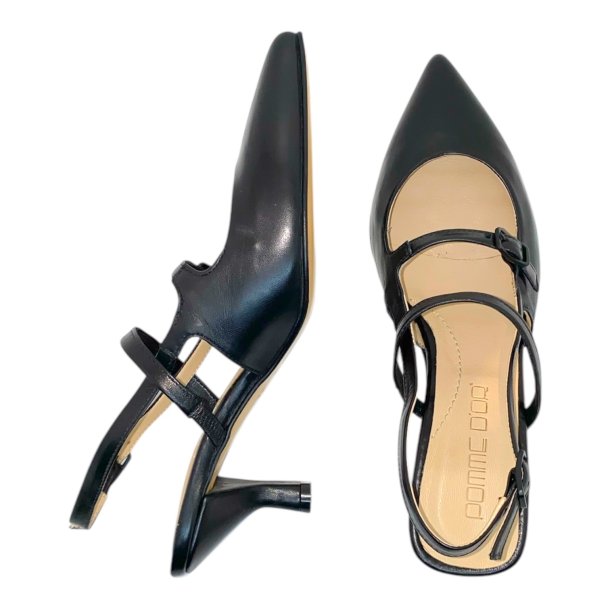 Pomme D`or - Pumps i sort med remme og slingback - 6215