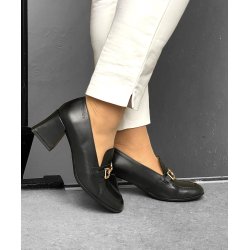 Wonders - Loafer i sort med guldbidsel og blokhl - 6204