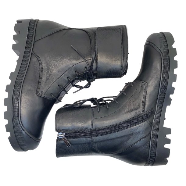 Lofina - Stvlette med velcro, snre og lynls i sort med grov sl - 4362