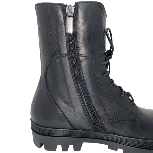 Lofina - Stvlette med velcro, snre og lynls i sort med grov sl - 4362
