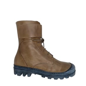 Lofina - Stvlette med velcro, snre og lynls i mrk sand og grov sl - 2963