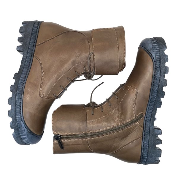 Lofina - Stvlette med velcro, snre og lynls i mrk sand og grov sl - 2963