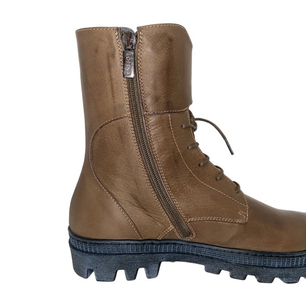 Lofina - Stvlette med velcro, snre og lynls i mrk sand og grov sl - 2963