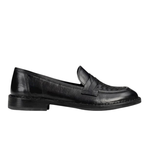 Bubetti - Loafer i sort med flet og l�ders�ler - 9912