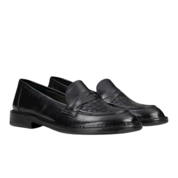 Bubetti - Loafer i sort med flet og l�ders�ler - 9912
