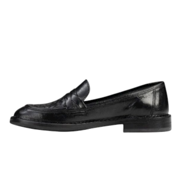 Bubetti - Loafer i sort med flet og l�ders�ler - 9912