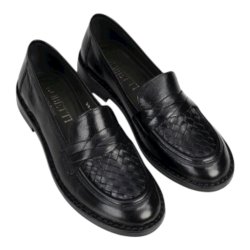 Bubetti - Loafer i sort med flet og l�ders�ler - 9912