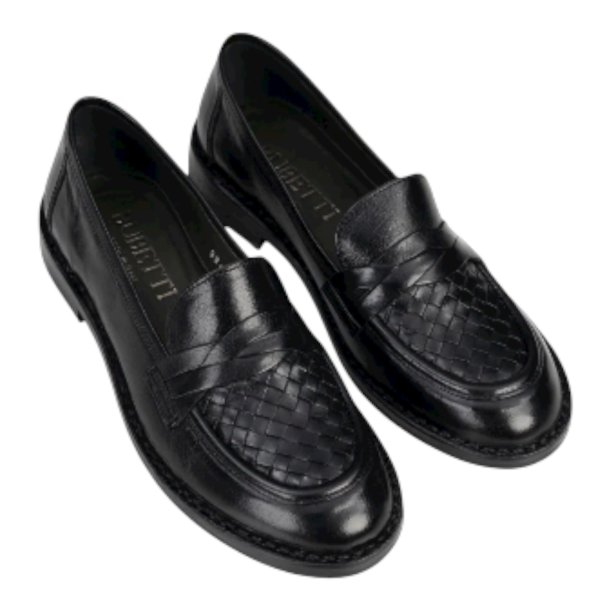 Bubetti - Loafer i sort med flet og l�ders�ler - 9912