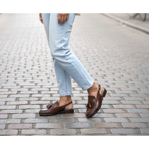 Billi Bi - Flad loafer i cognac med slingback - A9698