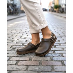 Art - Flad lukket sandal i khaki med h�lrem - 2024