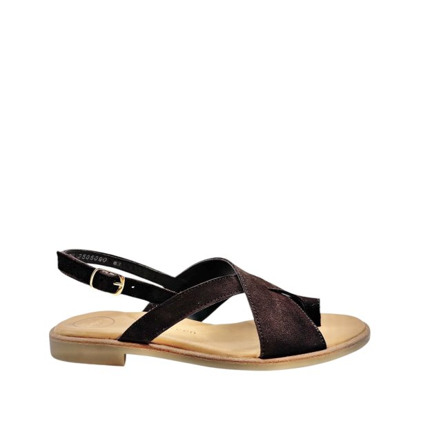 Paul Green - Flad sandal i m�rkebrun med t�-rem - 6216