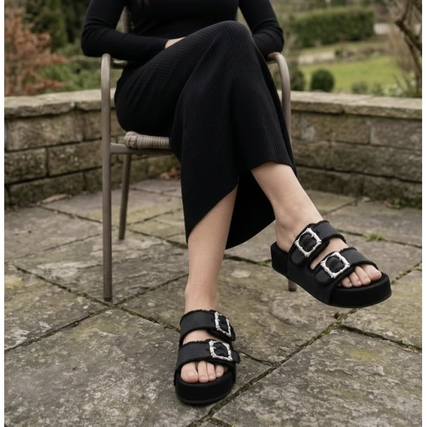 Paul Green - Slippers i sort med sp�nder og plateaus�l - 6221