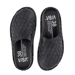 VIBAe - Slippers i sort flettet skind - Roma Woven