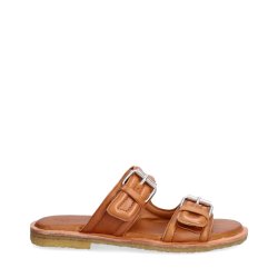 Billi Bi - Flad slippers i camel med slvspnder og rgummisl - T7001