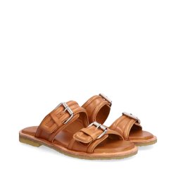 Billi Bi - Flad slippers i camel med slvspnder og rgummisl - T7001
