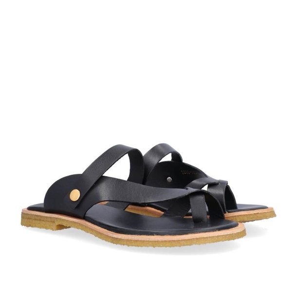 Billi Bi - Flad slippers i sort med tsplit og rgummisl - T7002